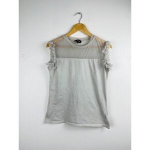 Trame Italy Babydoll Top Women's Small Lace Trim creamy‎ Gray Boho